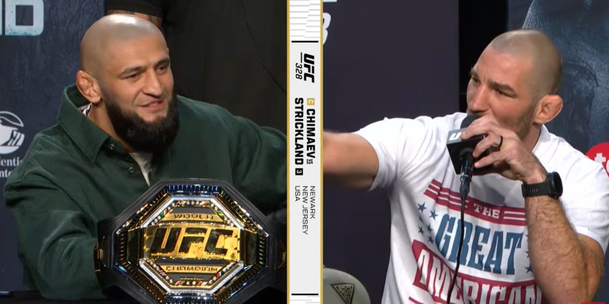 VIDEO: UFC 328 Press Conference Chaos – Khamzat Chimaev kicks Sean Strickland